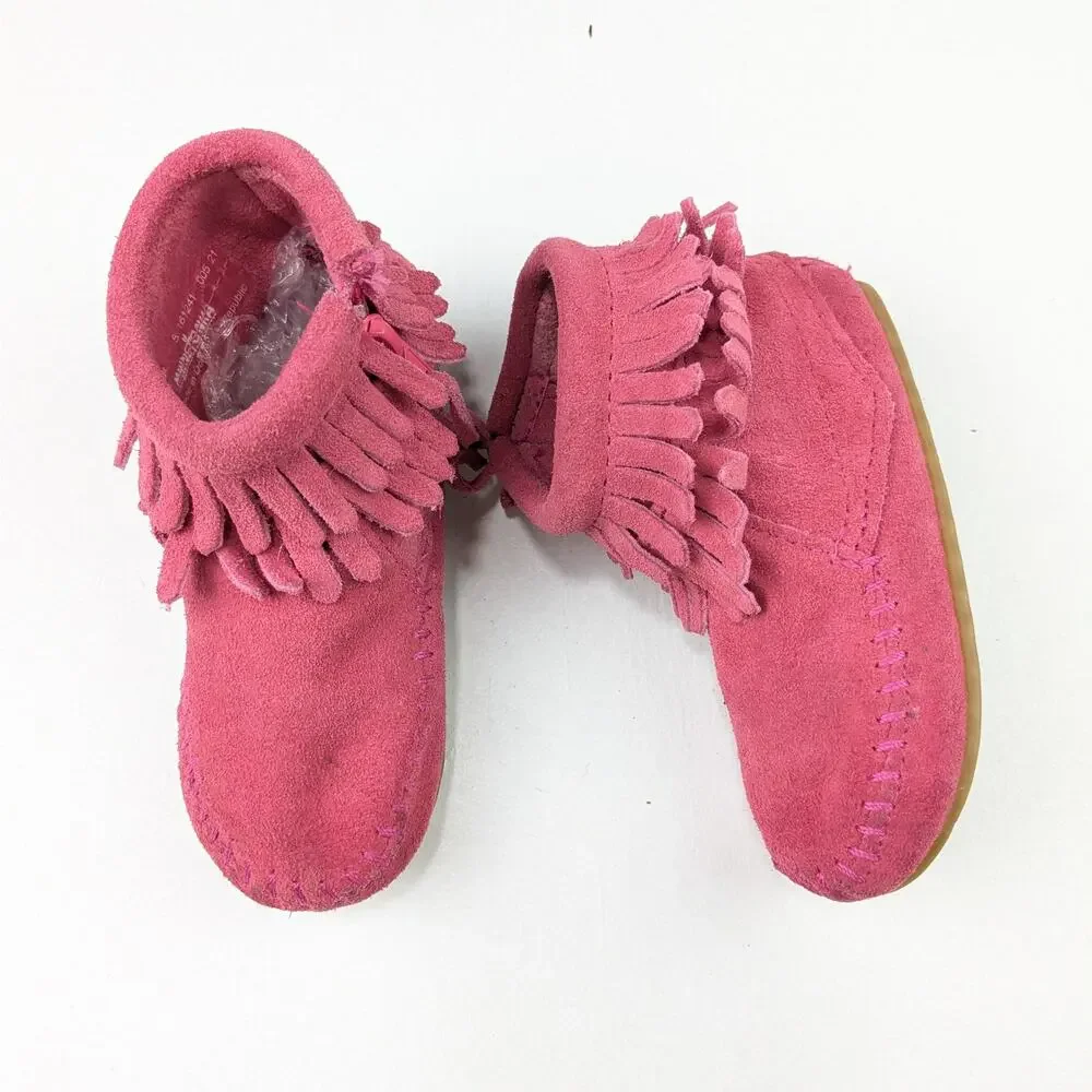 Minnetonka Toddler 5 Pink Leather Fringe Ankle Boots